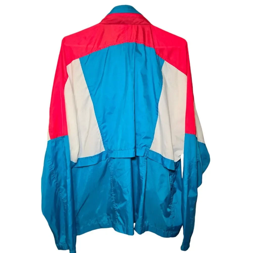 Nike Vintage 90s Blue Color Block Mens Hooded Windbreaker Jacket Large
